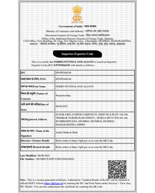 Importer Exporter Code